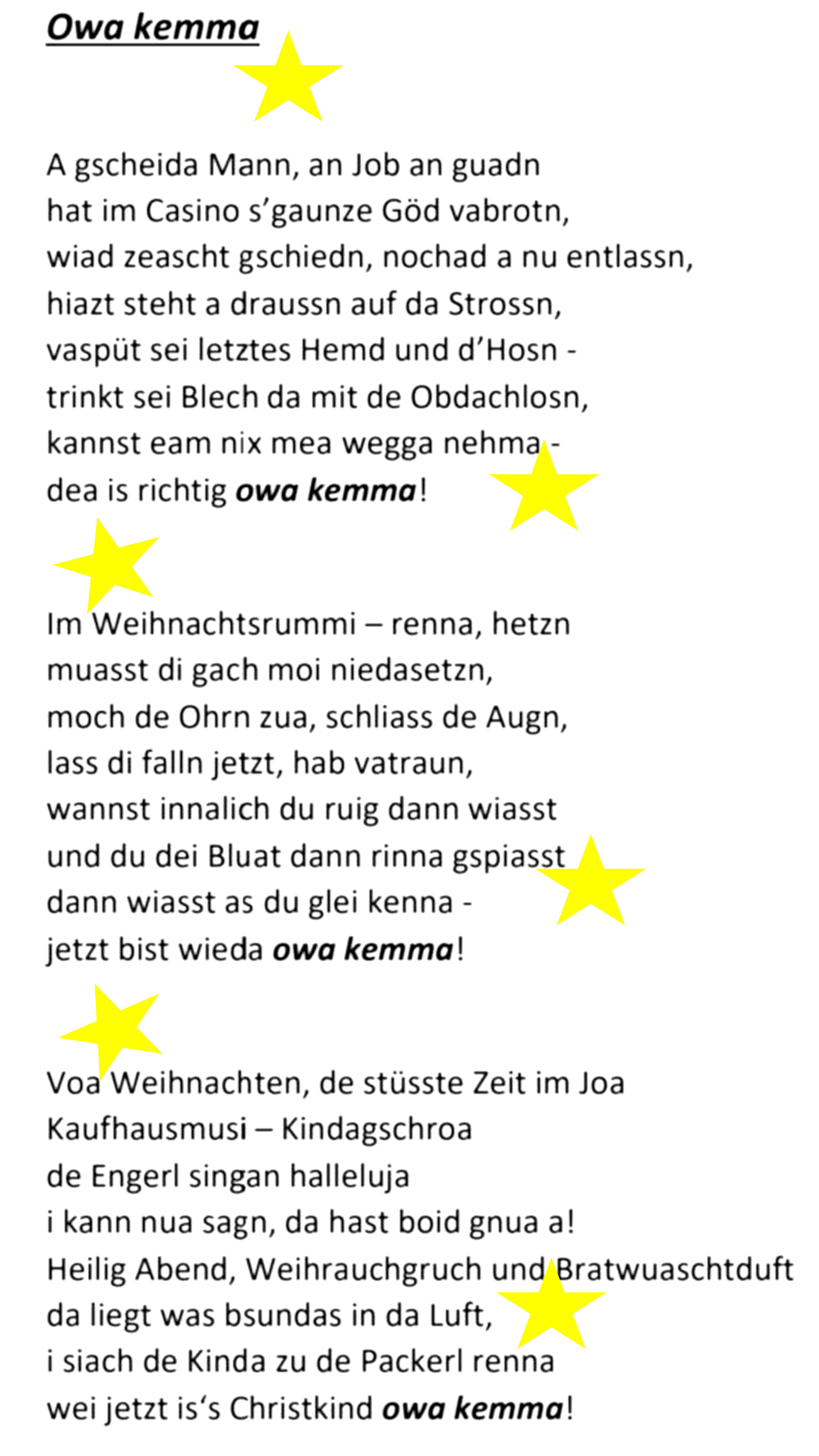 Gedicht Owa kemma von Heinz Michlmayr